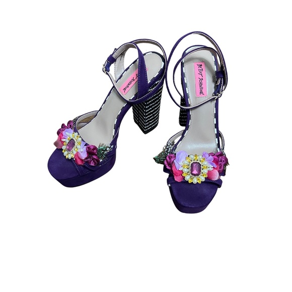 Betsey Johnson Shoes - Betsey Johnson Pink & Purple Floral Pearl Ankle Strap Sandals Size 9